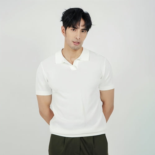 Lightly Mature Men's Solid Color Lapel Knitted Polo Shirt