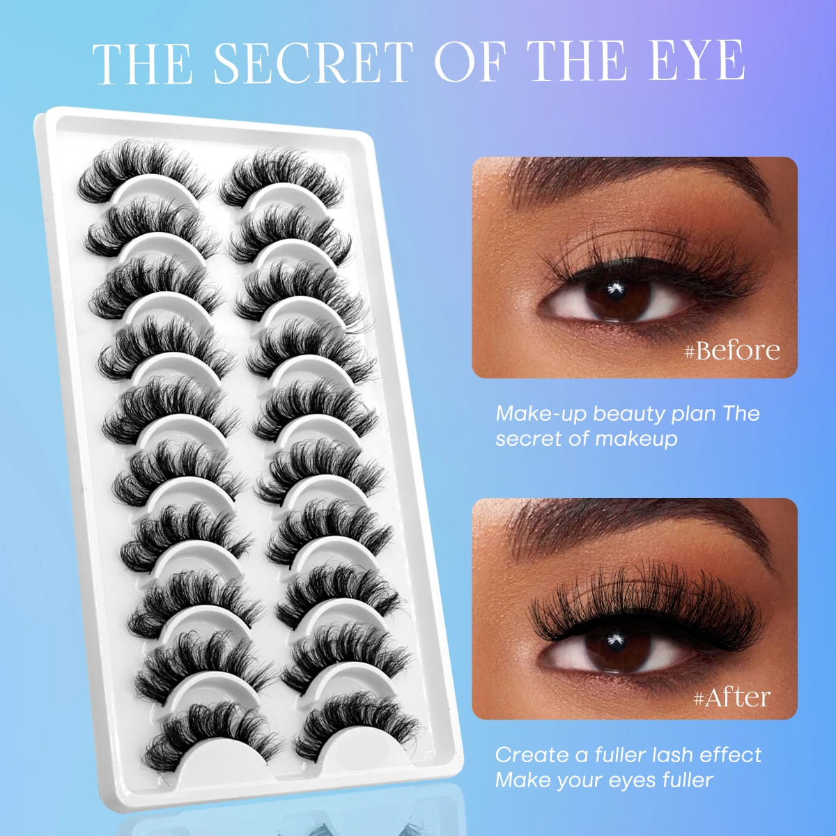 Fluffy 3D Mink Lashes – 10 Pairs of Soft, Full Volume