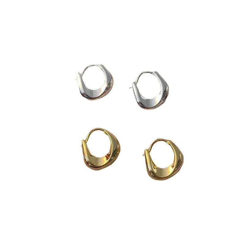 ANENJERY Geometric Small Hoop Earrings for Women Creative Simple Golden Silver Color Huggies Gift Jewelry