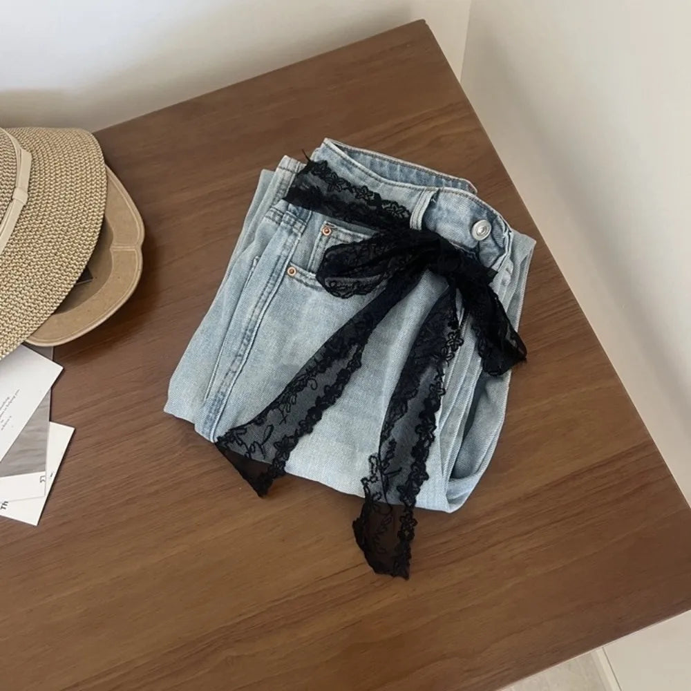 Unique Y2k Long Lace Waistband Floral Bow Lace Waist Belt Tie Up Thin Dress Jeans Belt Summer