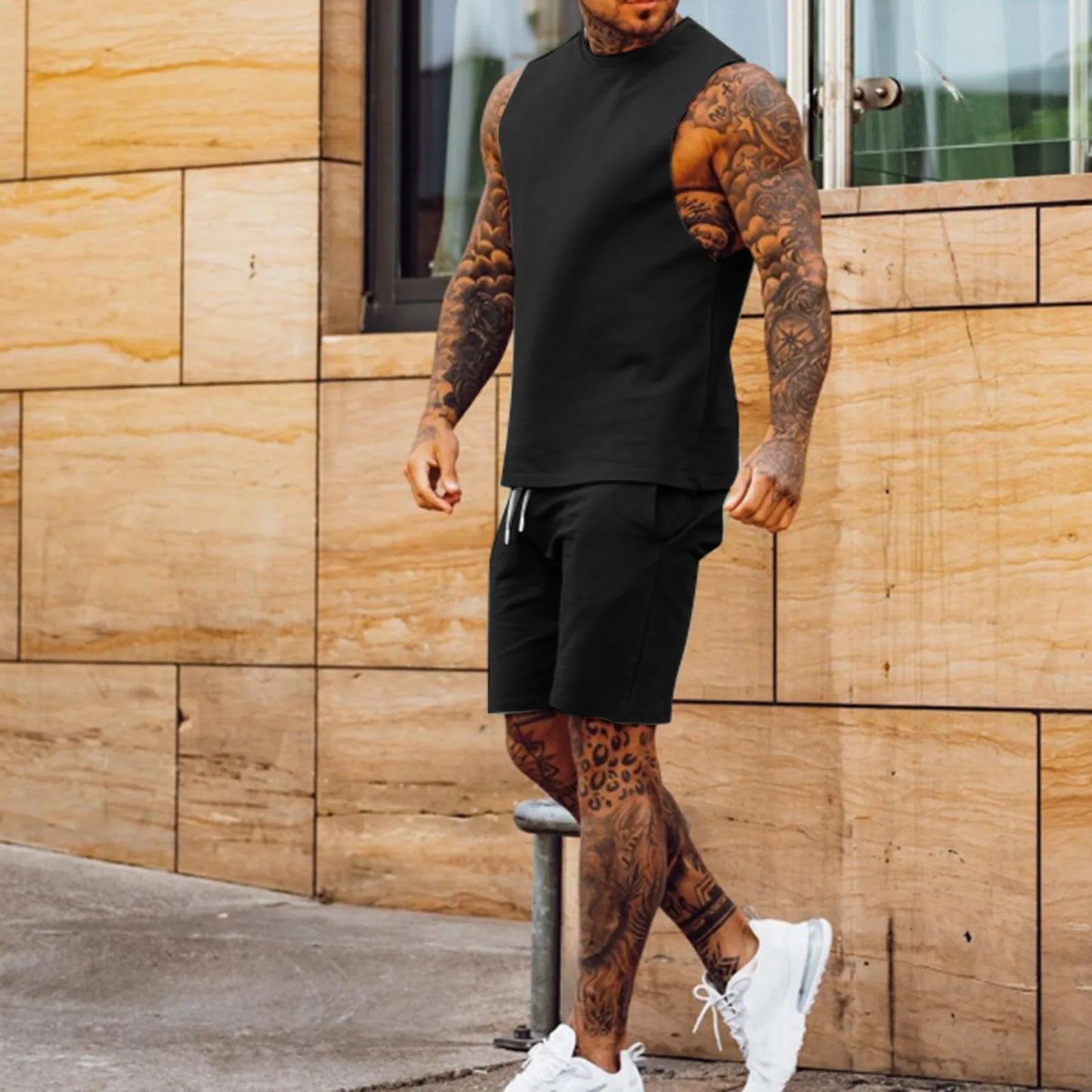 Athletic 2-Piece Outfit - Breathable Gym Shorts & Sleeveless Tee
