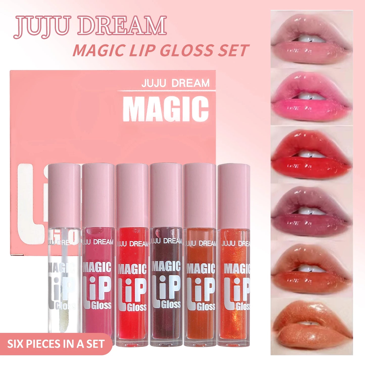 6 pcs Fine Sparkling Lip gloss set - Easy to color, non-stick,non-fading, moisturizing & shiny lip gloss set, a gift for ladies