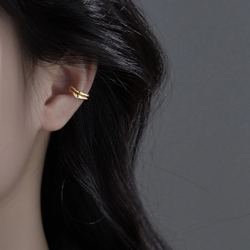 1Pc Ear Cuff Earrings Non-Piercing Double Layer Cuff Ear Clip Earring for Women Fake Cartilage Simple Y2K Jewelry 2025 New