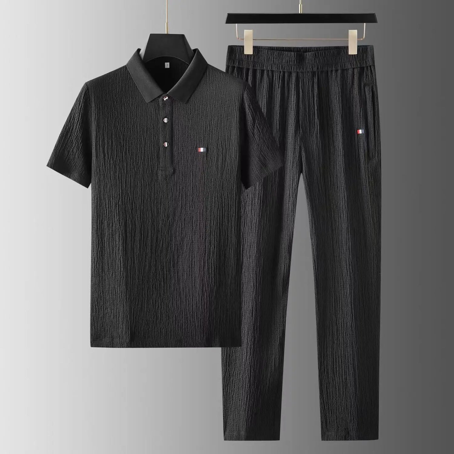 Summer New Men's Classic Fashion Solid Color Short Sleeve Two-Piece Set 2023 Men's Casual Loose High-Quality Sports Suit