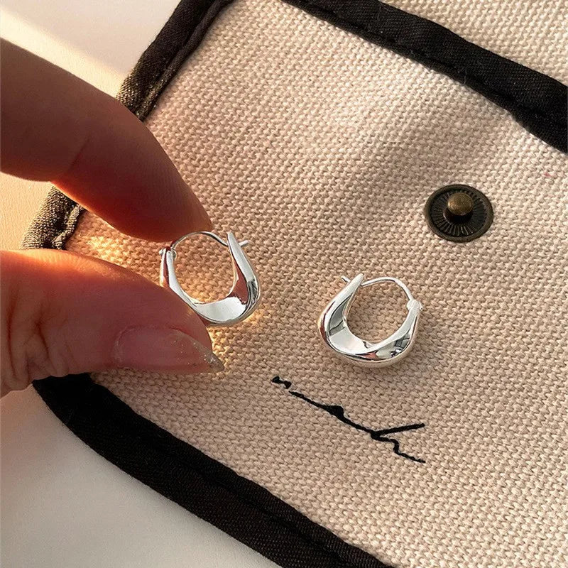 ANENJERY Geometric Small Hoop Earrings for Women Creative Simple Golden Silver Color Huggies Gift Jewelry