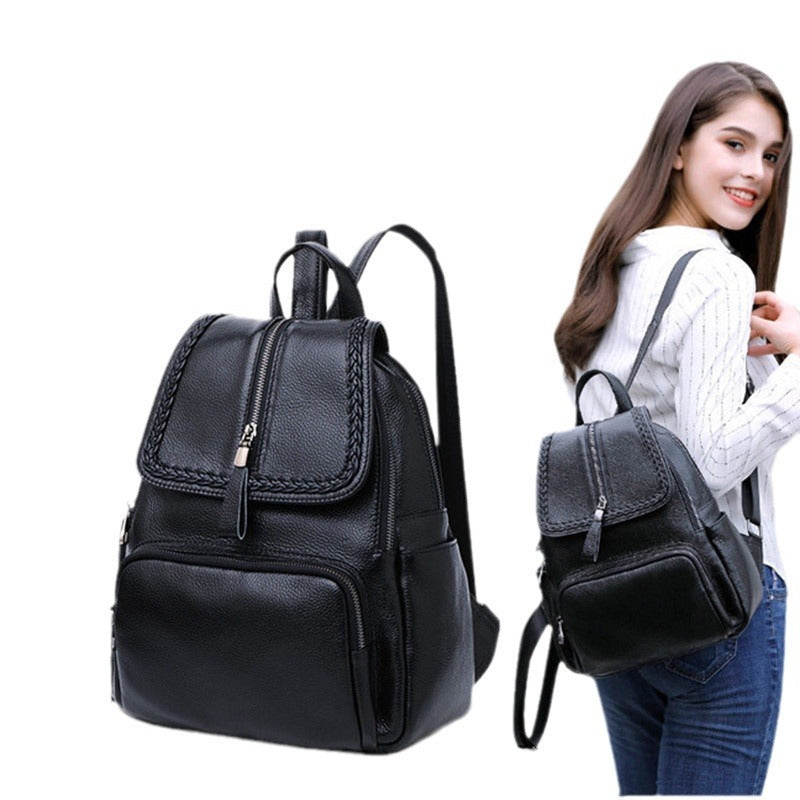 Solid Color Leather Women's Backpack