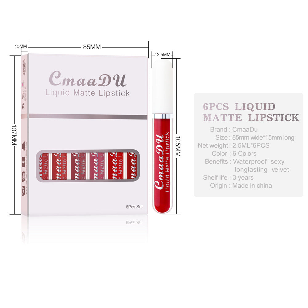 6-Piece Matte Waterproof Lip Gloss Set