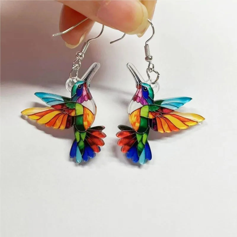 Colorful Hummingbird Stud Earrings for Women Fashion Cute Animal Dangle Earring Statement Jewelry Gifts