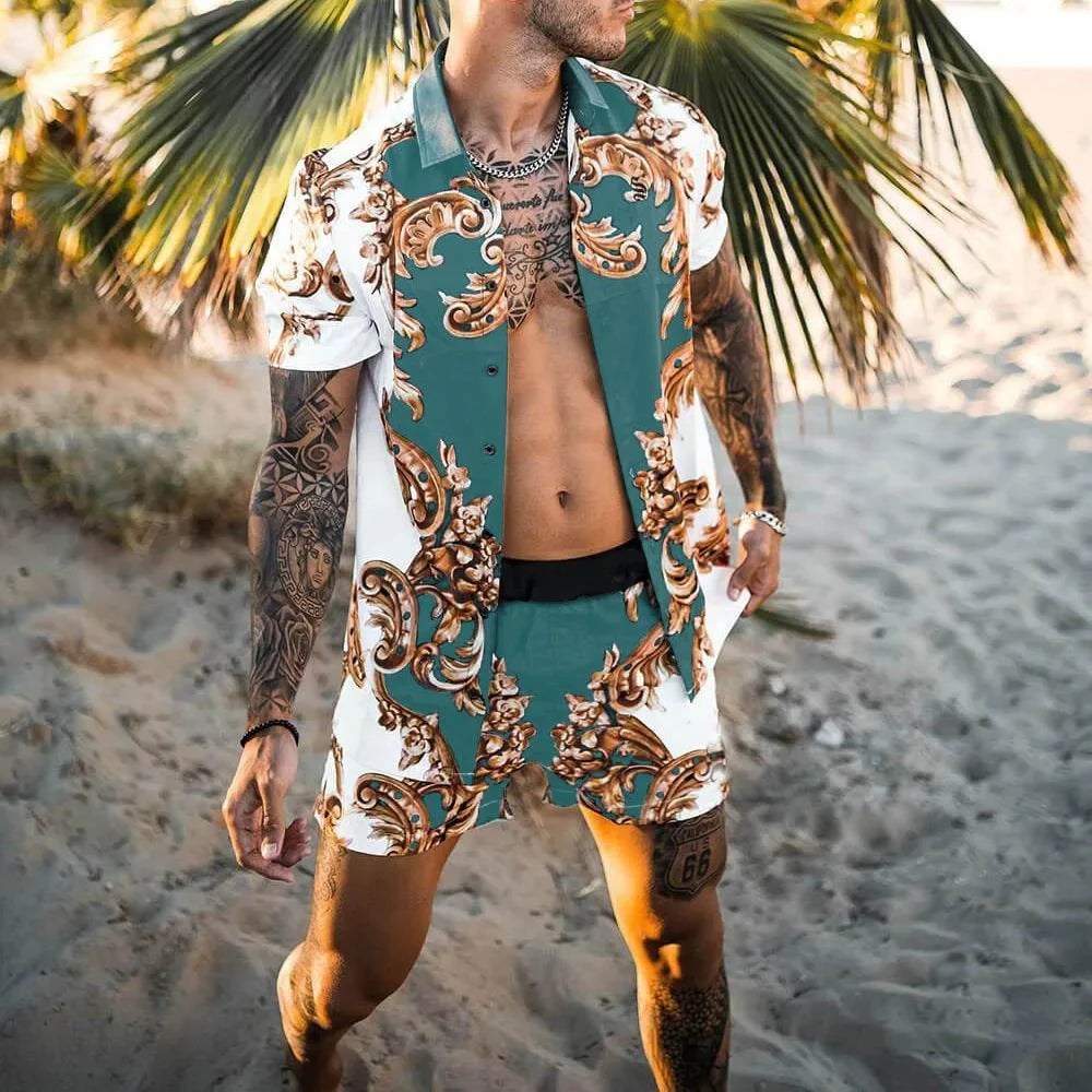 Leopard Print Short Sleeve Shirt And Shorts