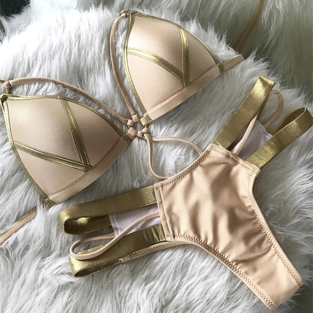 Stylish Women's Bronzing Bikini with Chest Pad