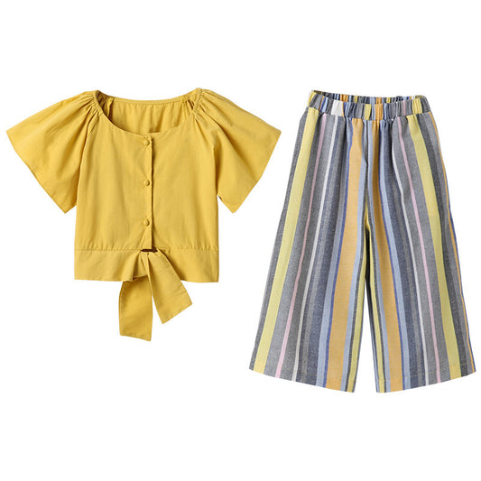 Korean Summer Striped Two-Piece Suit for Girls