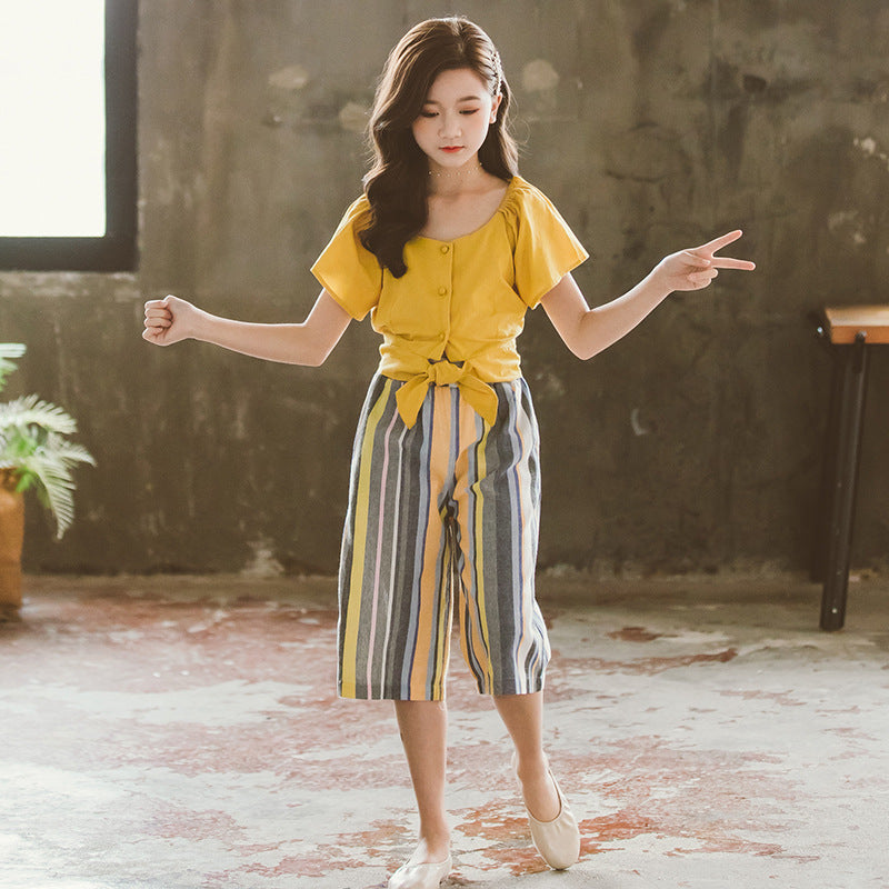 Korean Summer Striped Two-Piece Suit for Girls