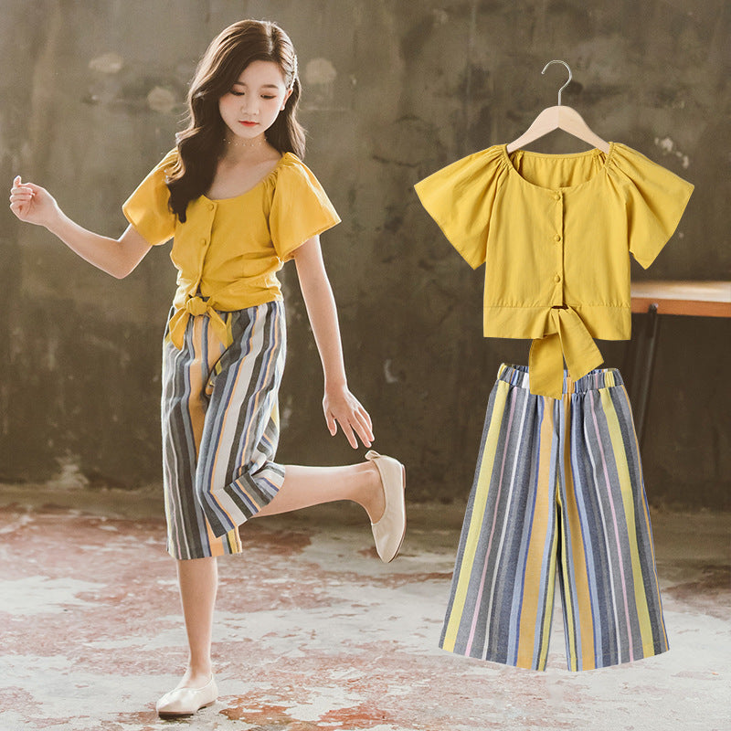 Korean Summer Striped Two-Piece Suit for Girls