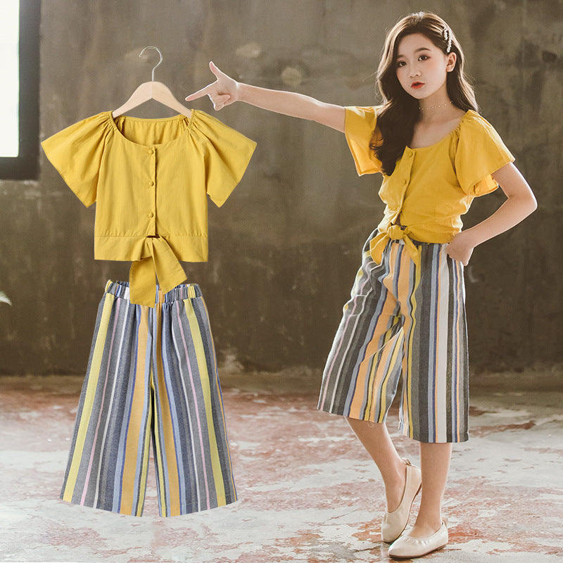 Korean Summer Striped Two-Piece Suit for Girls