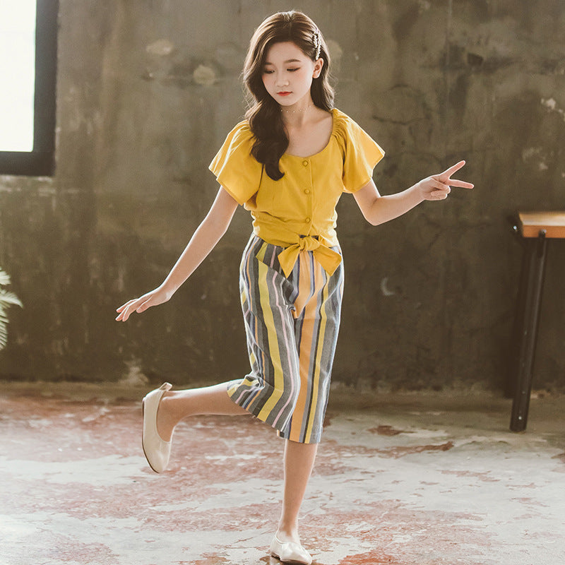 Korean Summer Striped Two-Piece Suit for Girls