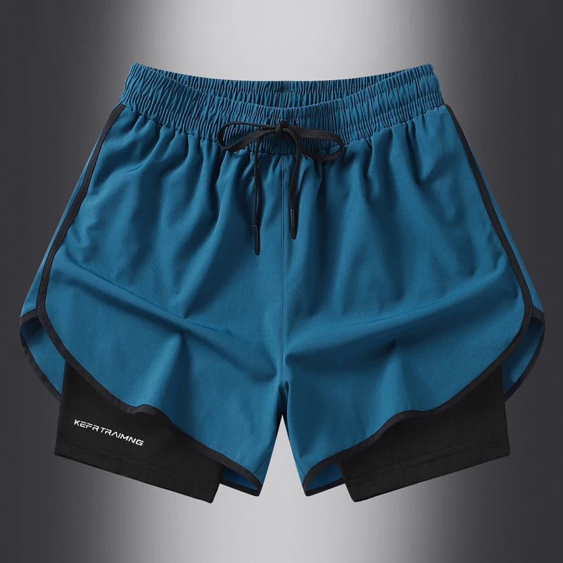 Fake two pieces of summer sports shorts, men's and women's quick drying three point running training itness lining American b