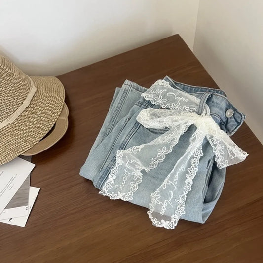 Unique Y2k Long Lace Waistband Floral Bow Lace Waist Belt Tie Up Thin Dress Jeans Belt Summer