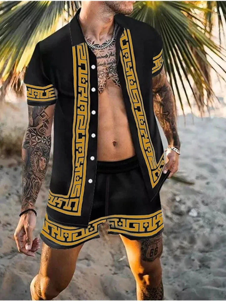 Leopard Print Short Sleeve Shirt And Shorts