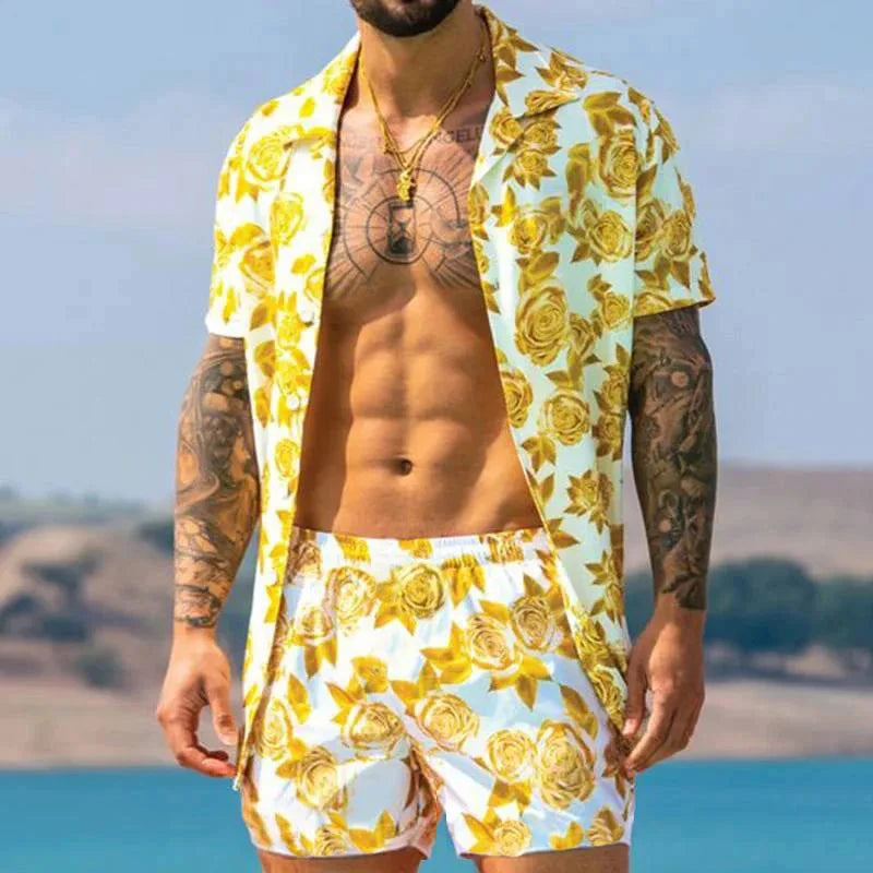 Leopard Print Short Sleeve Shirt And Shorts