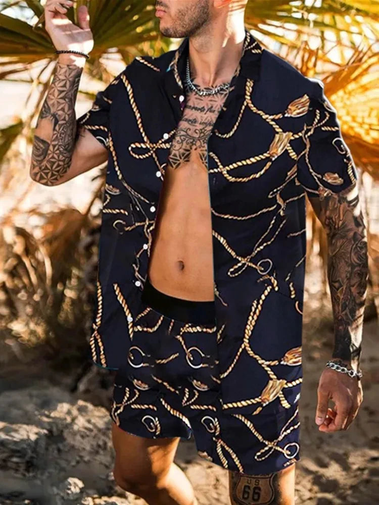 Leopard Print Short Sleeve Shirt And Shorts