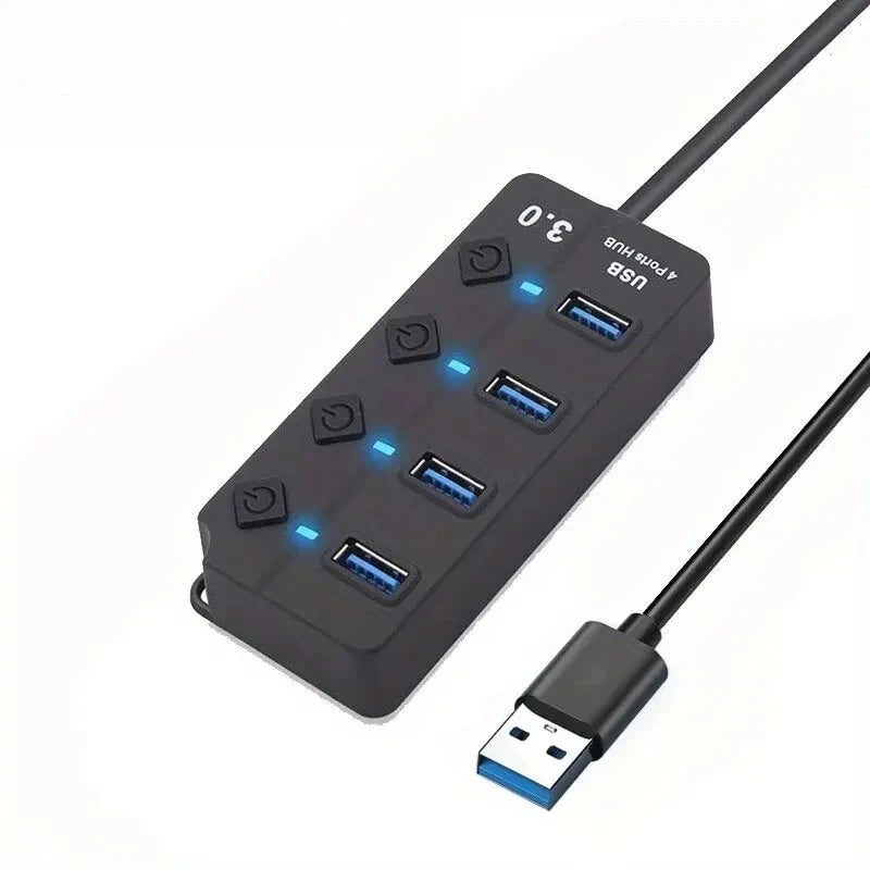 4-Port USB Hub w/ LED Lights & Independent On/Off Switches