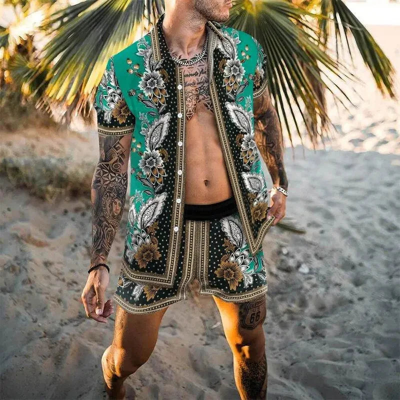 Leopard Print Short Sleeve Shirt And Shorts