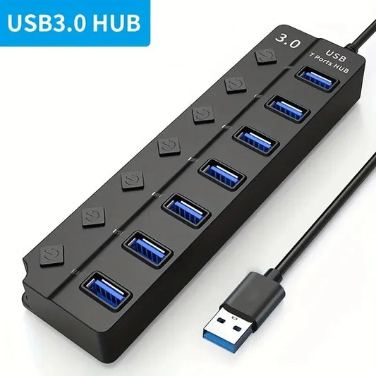 4-Port USB Hub w/ LED Lights & Independent On/Off Switches