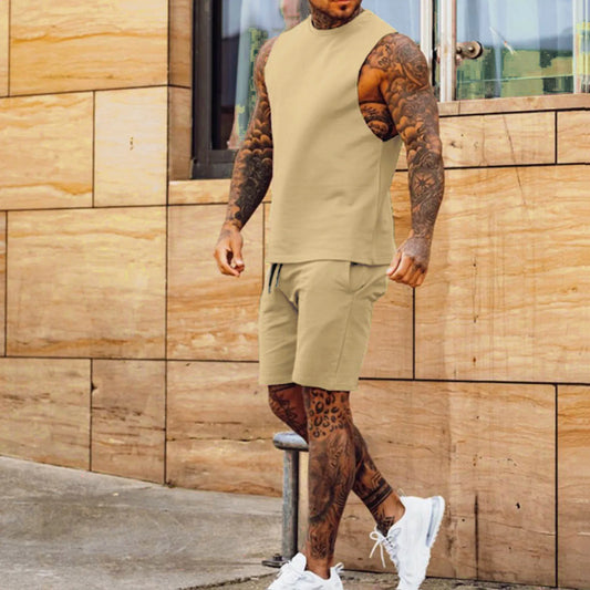 Athletic 2-Piece Outfit - Breathable Gym Shorts & Sleeveless Tee
