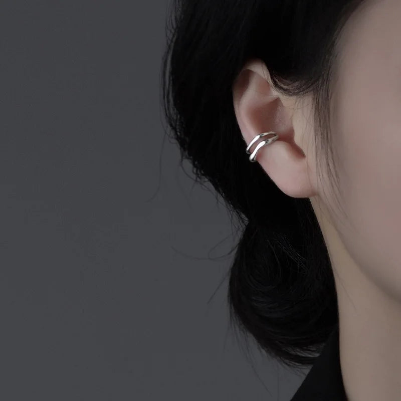 1Pc Ear Cuff Earrings Non-Piercing Double Layer Cuff Ear Clip Earring for Women Fake Cartilage Simple Y2K Jewelry 2025 New