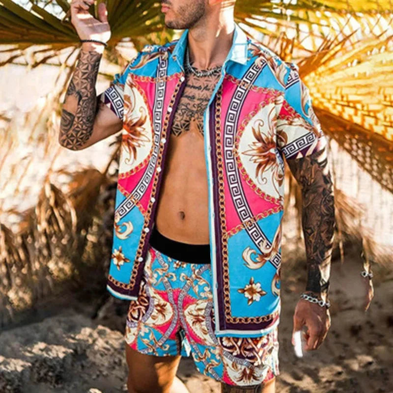 Leopard Print Short Sleeve Shirt And Shorts
