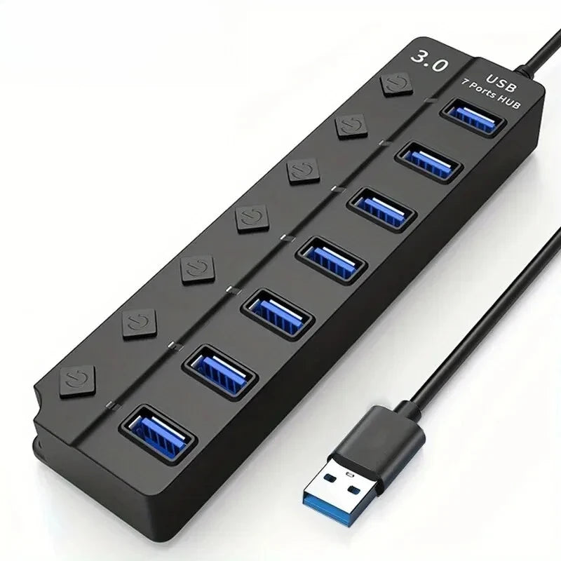 4-Port USB Hub w/ LED Lights & Independent On/Off Switches