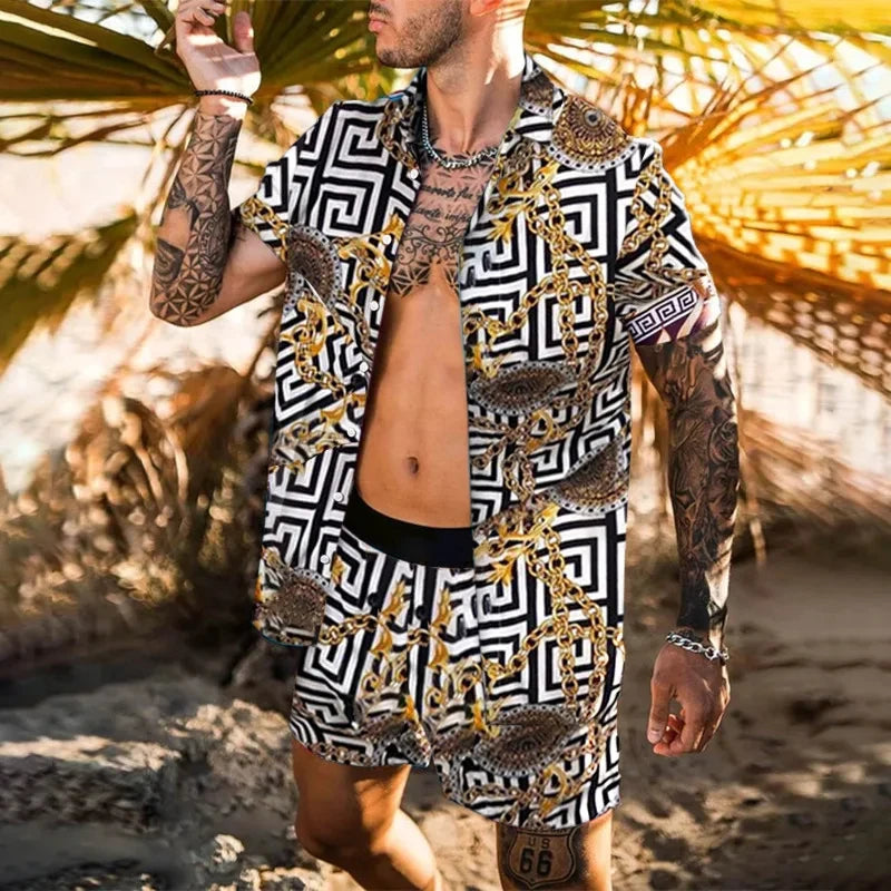 Leopard Print Short Sleeve Shirt And Shorts