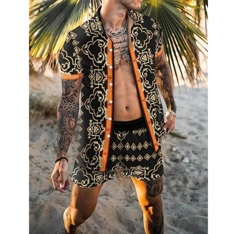 Leopard Print Short Sleeve Shirt And Shorts