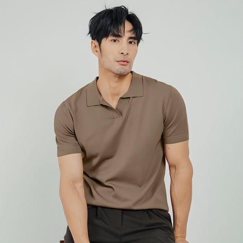 Lightly Mature Men's Solid Color Lapel Knitted Polo Shirt