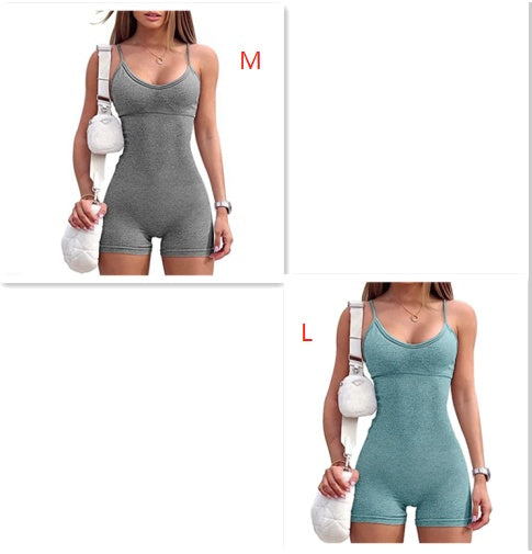 Women Spaghetti Yoga Strap Shorts Jumpsuit Sports For Workout