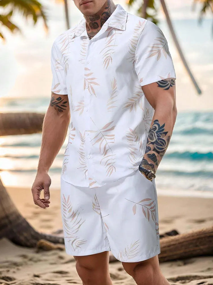 Daily Fashion Men's Short-sleeved Shirts Summer Short-sleeved Shirts And Beach Pants Men's Street Casual Two-piece Men's Shorts