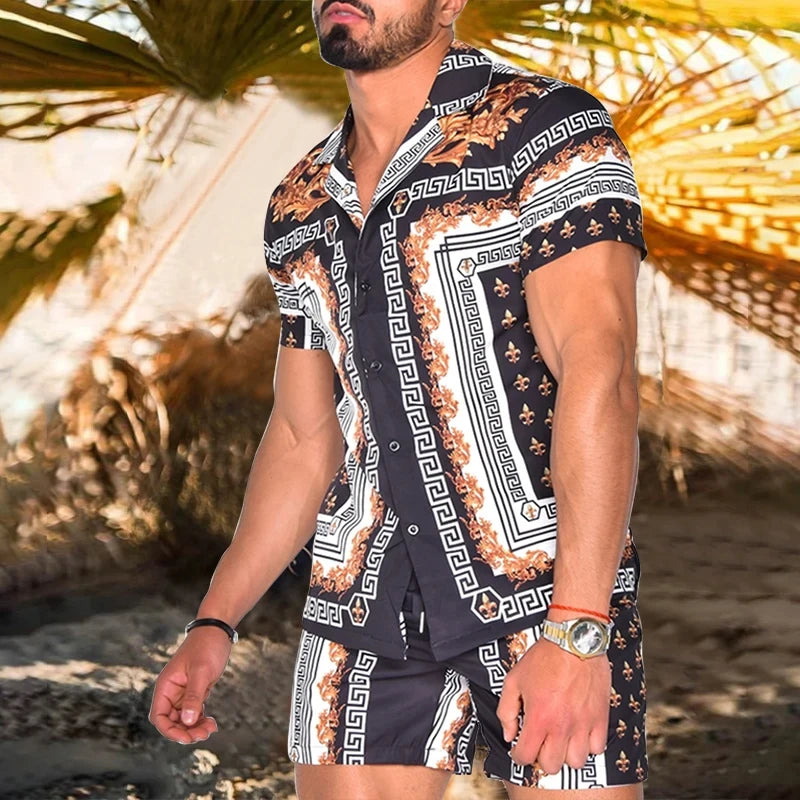Leopard Print Short Sleeve Shirt And Shorts