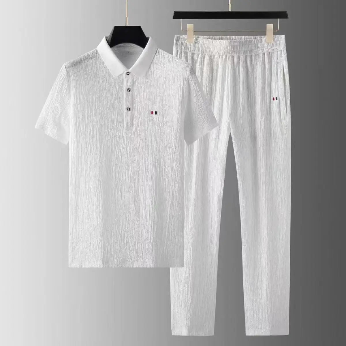Summer New Men's Classic Fashion Solid Color Short Sleeve Two-Piece Set 2023 Men's Casual Loose High-Quality Sports Suit