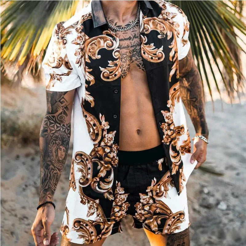 Leopard Print Short Sleeve Shirt And Shorts