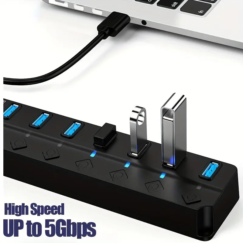 4-Port USB Hub w/ LED Lights & Independent On/Off Switches