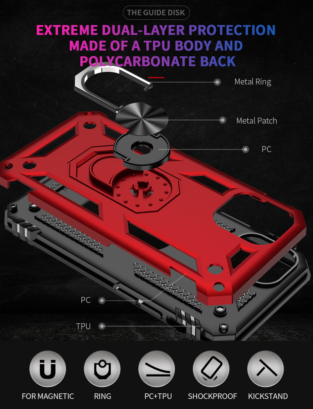 Tech Armor Ring Stand Grip Case for iPhone 12 Mini