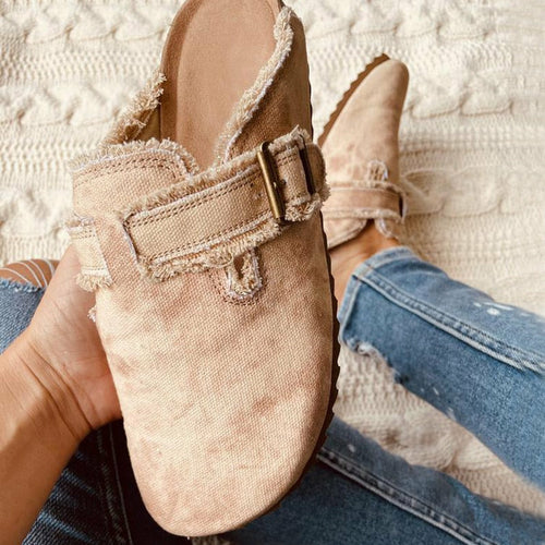 Vintage Flat Heel Round Toe Canvas Loafers for Women