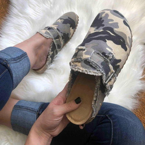 Vintage Flat Heel Round Toe Canvas Loafers for Women