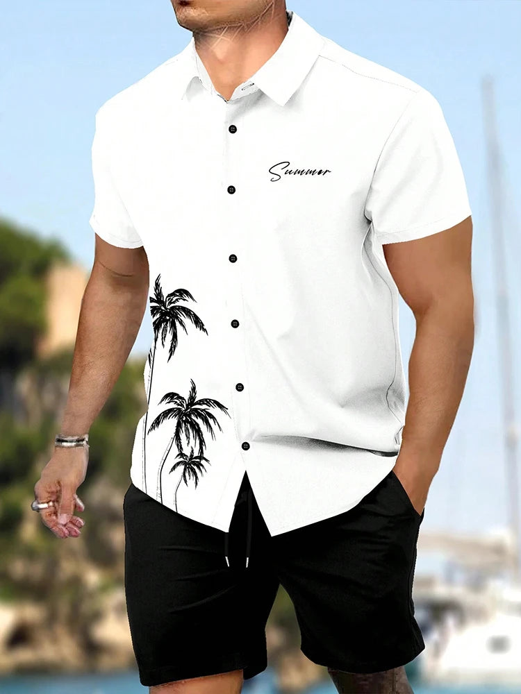 Daily Fashion Men's Short-sleeved Shirts Summer Short-sleeved Shirts And Beach Pants Men's Street Casual Two-piece Men's Shorts