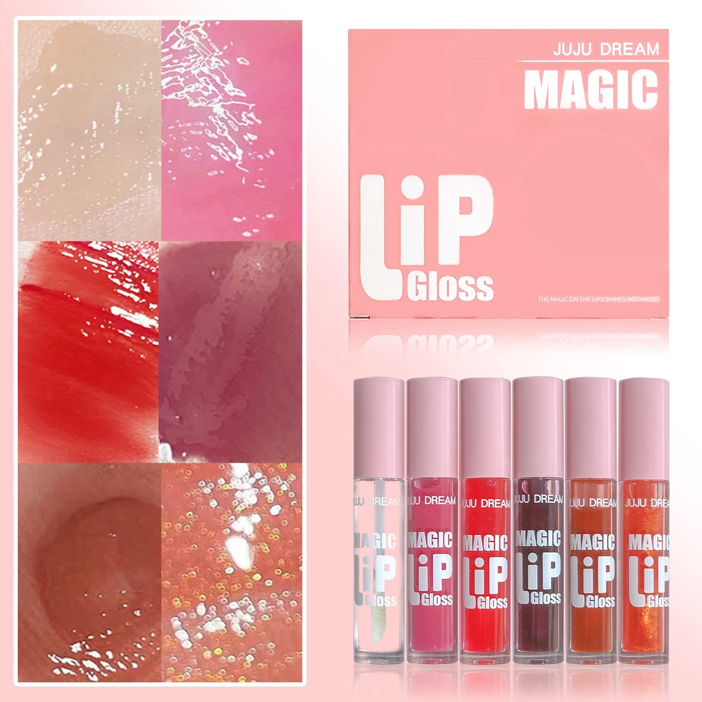 6 pcs Fine Sparkling Lip gloss set - Easy to color, non-stick，non-fading, moisturizing & shiny lip gloss set, a gift for ladies