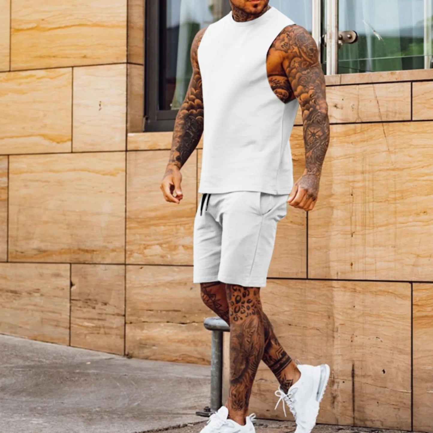 Athletic 2-Piece Outfit - Breathable Gym Shorts & Sleeveless Tee