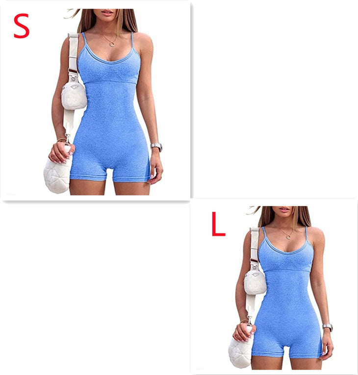 Women Spaghetti Yoga Strap Shorts Jumpsuit Sports For Workout