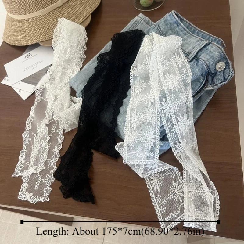 Unique Y2k Long Lace Waistband Floral Bow Lace Waist Belt Tie Up Thin Dress Jeans Belt Summer