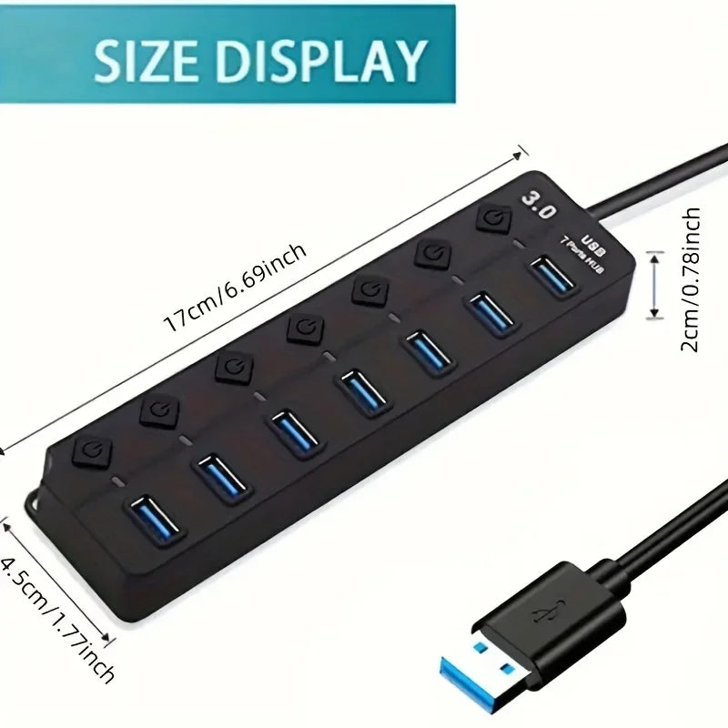 4-Port USB Hub w/ LED Lights & Independent On/Off Switches