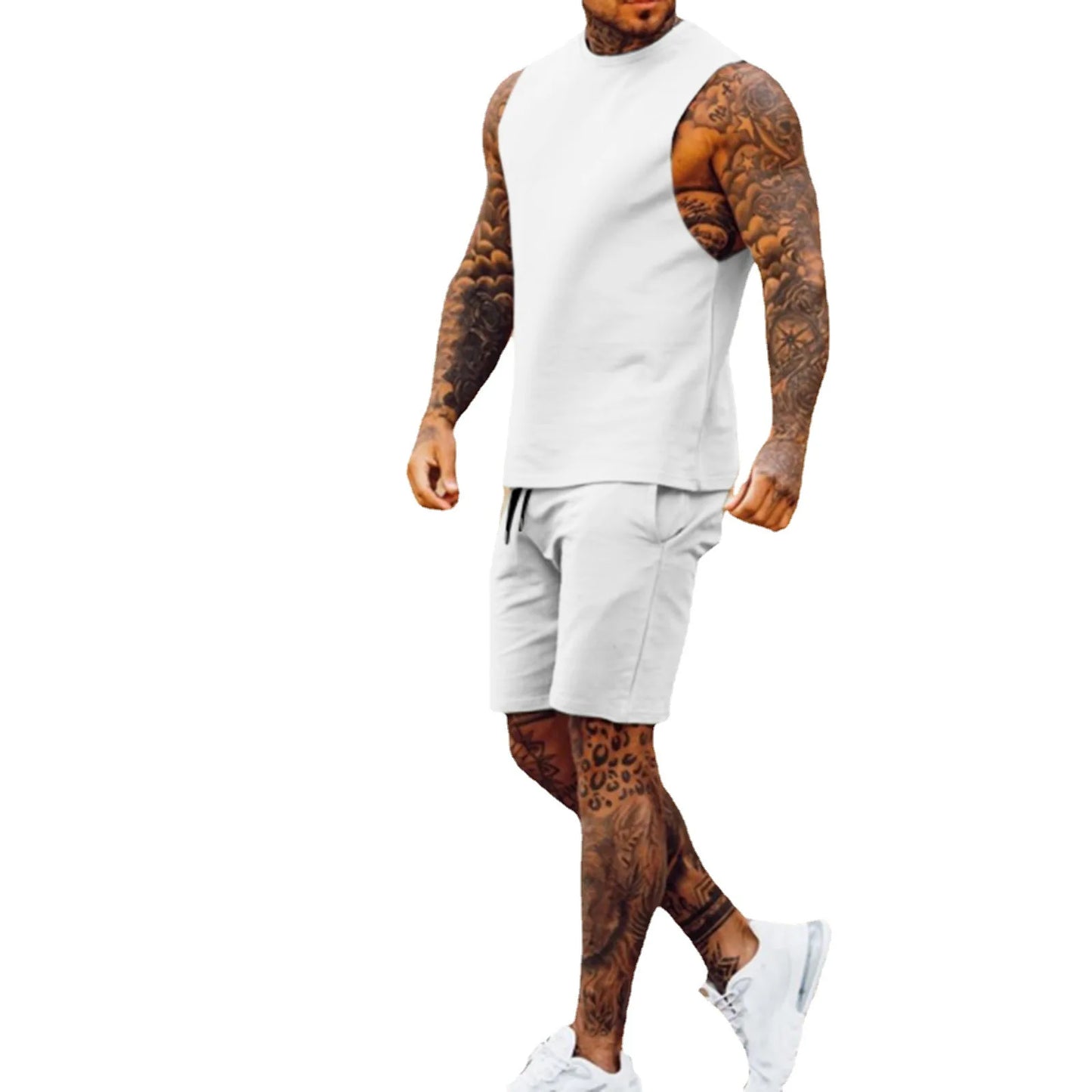 Athletic 2-Piece Outfit - Breathable Gym Shorts & Sleeveless Tee